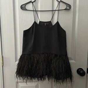 Tibi Silk Ostrich Feather Mindy Tank